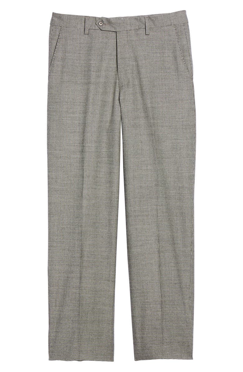 Berle Touch Finish Flat Front Plaid Classic Fit Stretch Houndstooth Dress Pants, Alternate, color, Black/ White