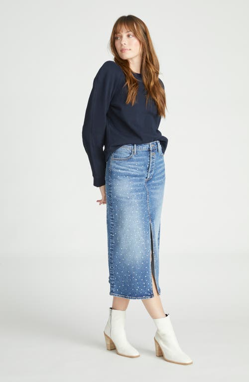 Shop Driftwood Piper After Party Crystal Midi Denim Skirt In Medium Wash