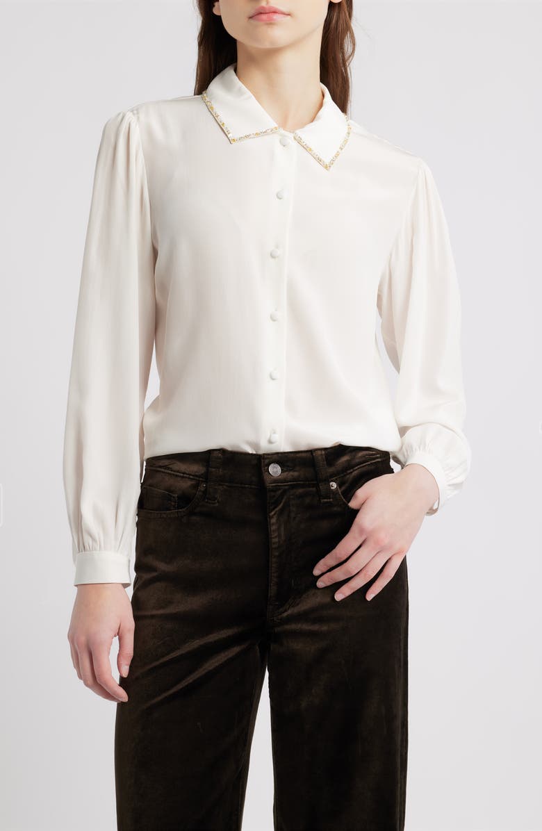 FRAME The Bead Embellished Silk Button-Up Shirt, Main, color, Cream