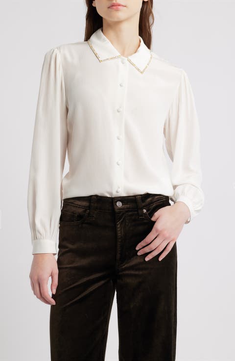 The Bead Embellished Silk Button-Up Shirt