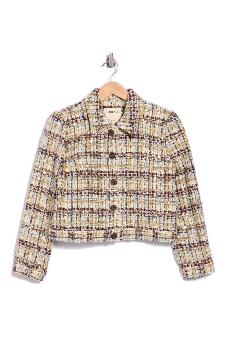 Kasey Sequin Tweed Wool Blend Jacket, Main, color, MULTI TWEED WITH GOLD SEQUINS