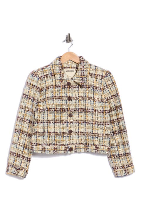 Kasey Sequin Tweed Wool Blend Jacket