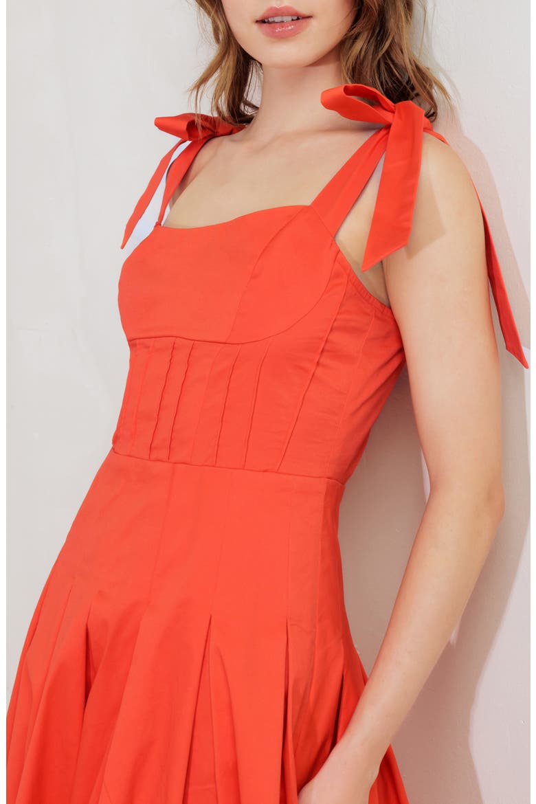 Tie Strap Stretch Cotton Midi Dress, Alternate, color, CORAL RED