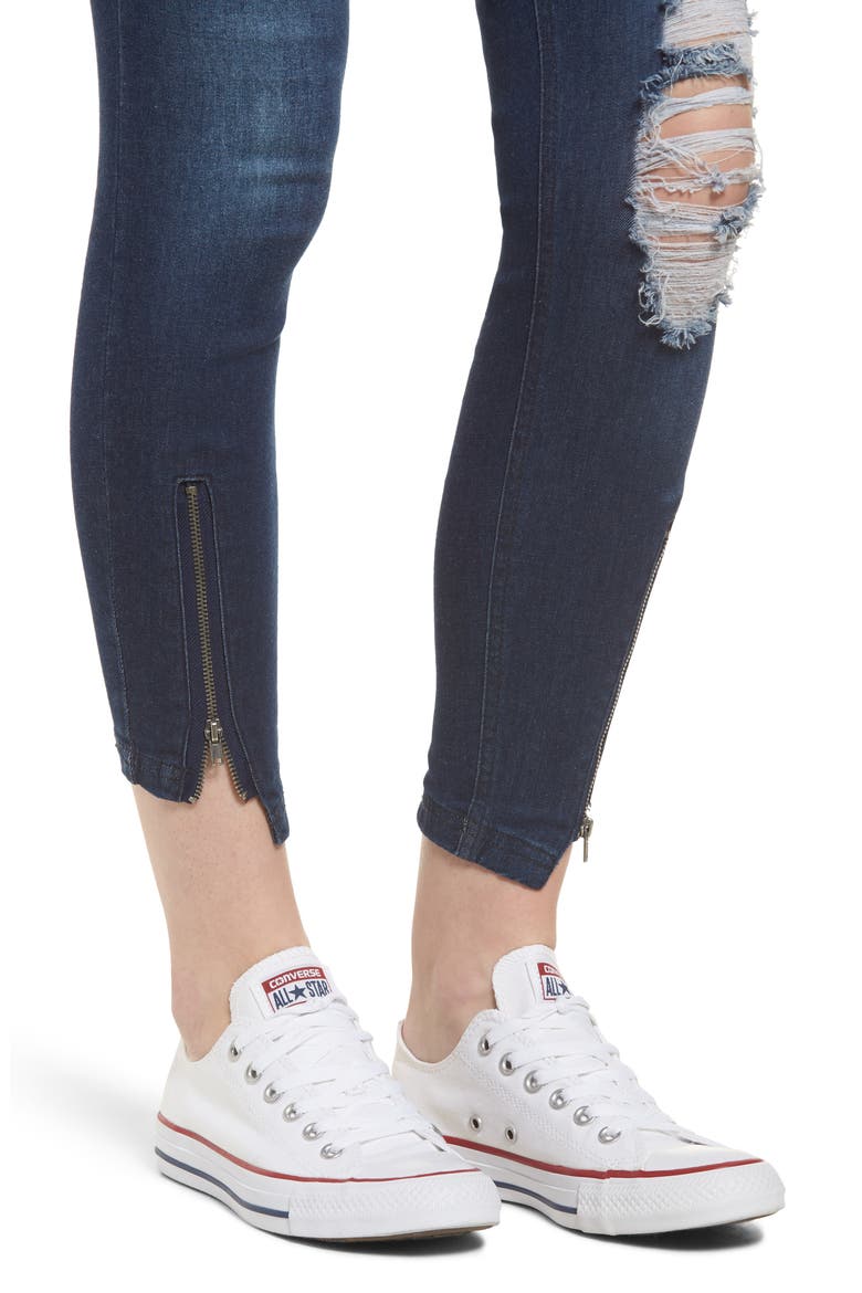 High Waist Distressed Denim Skimmer Leggings, Alternate, color, INK WASH