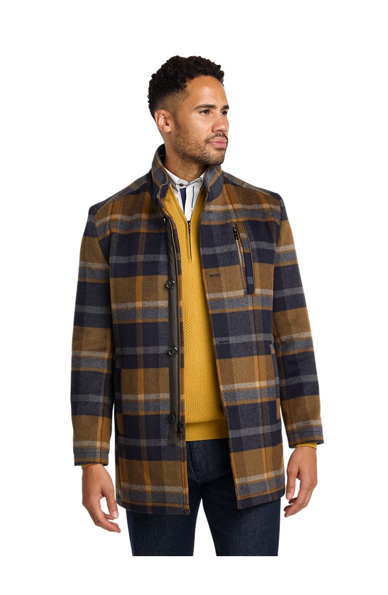 Paul Fredrick Wool Blend Plaid Carcoat, Alternate, color, Tan/Blue
