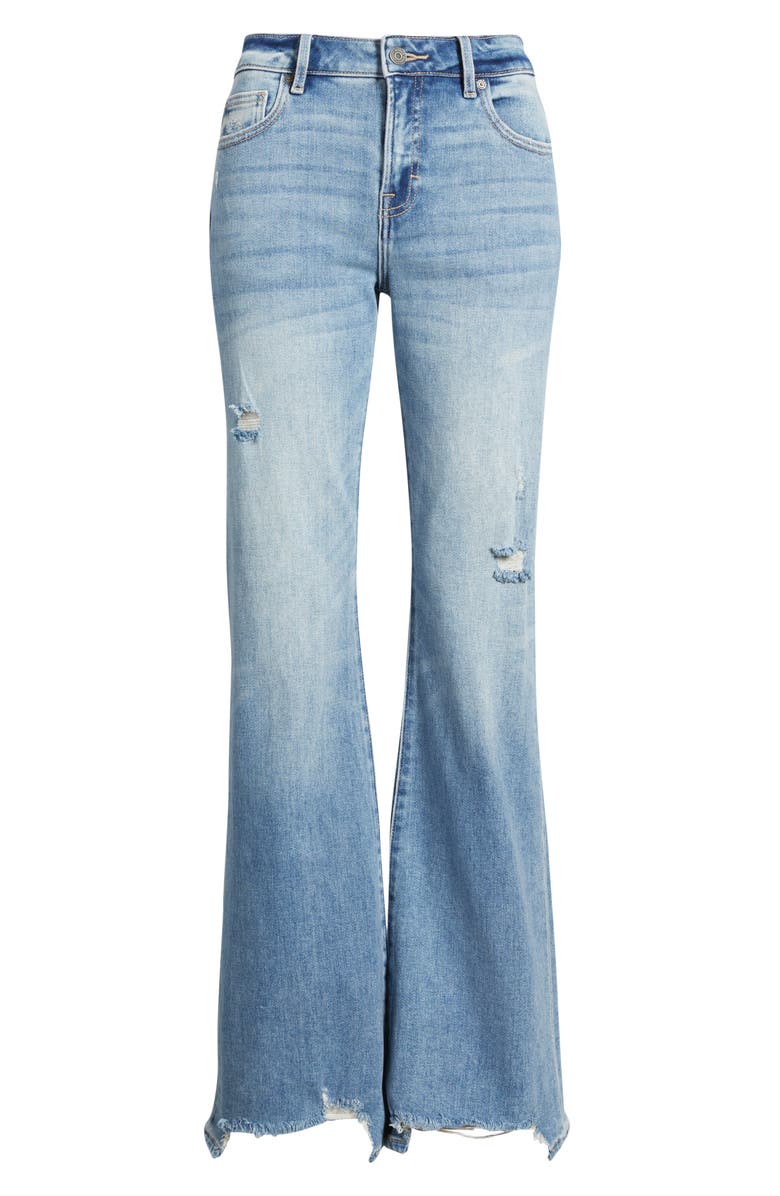 HIDDEN JEANS Ripped Mid Rise Step Hem Flare Jeans, Alternate, color, Medium Wash