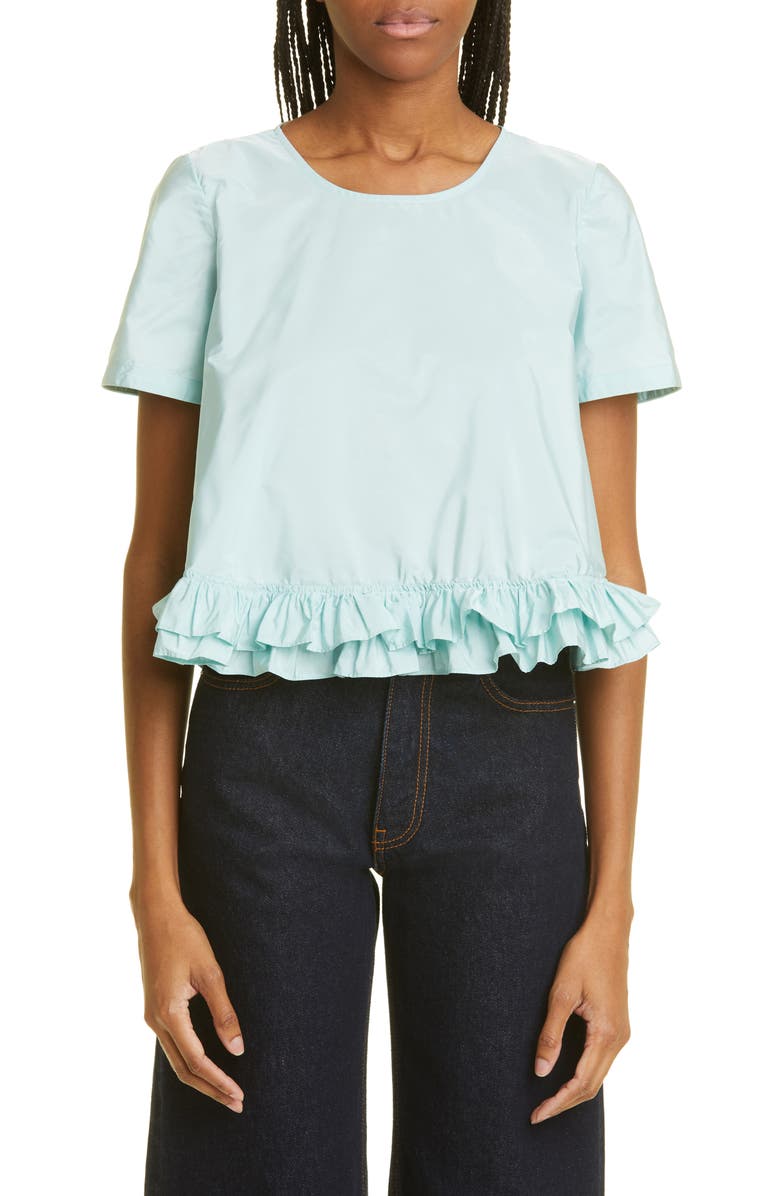 Molly Goddard Julia Tiered Ruffle Hem Taffeta Top, Main, color,