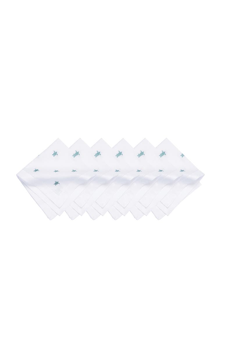 Aqua Turtle Embroidered Machine Washable Hemstitch Napkins Set of 6, Main, color, Blue