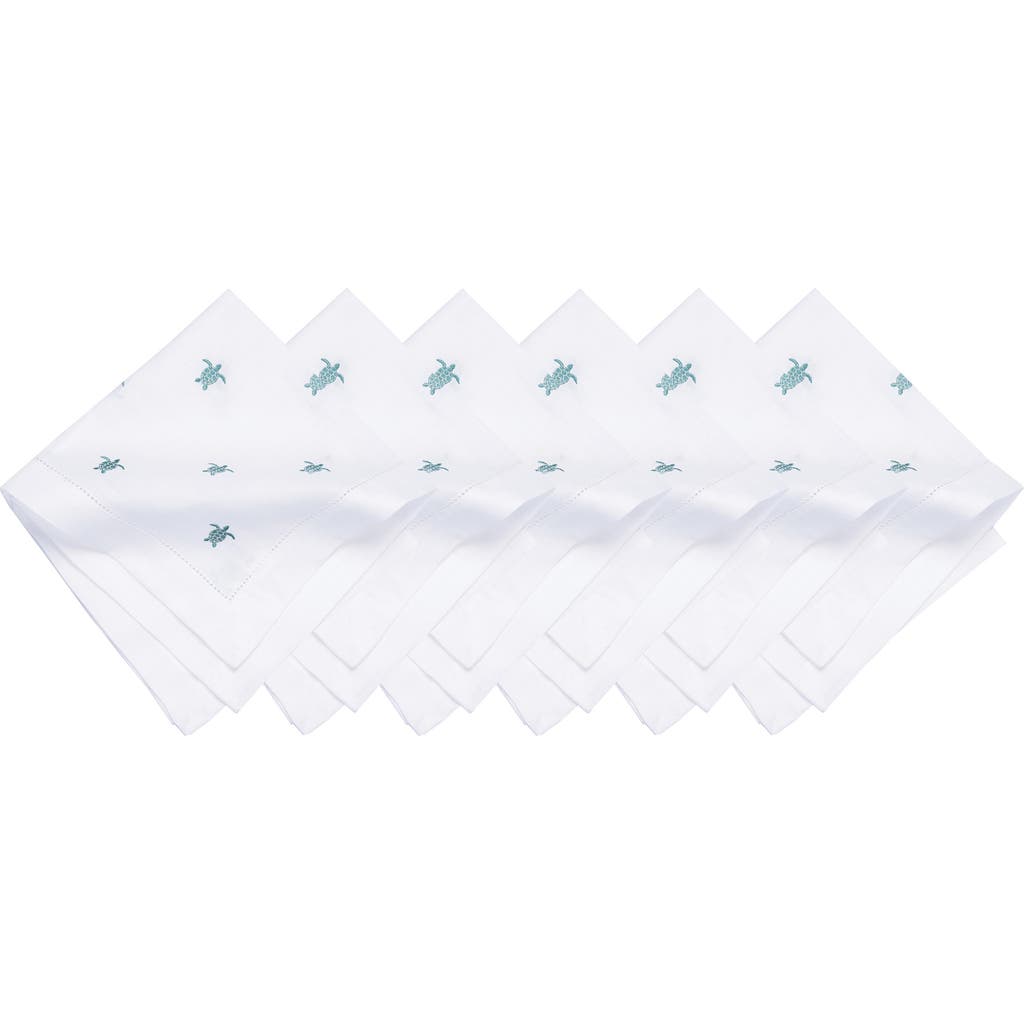 C & F Home C&f Home Aqua Turtle Embroidered Machine Washable Hemstitch Napkins Set Of 6 In White