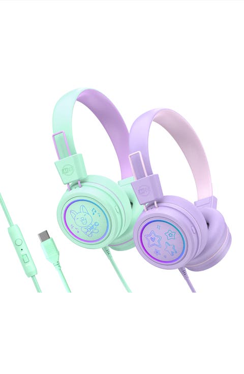 KidJamz KJ55U (2 Pack) USB-C Kid's Headphones w/ LED Lights