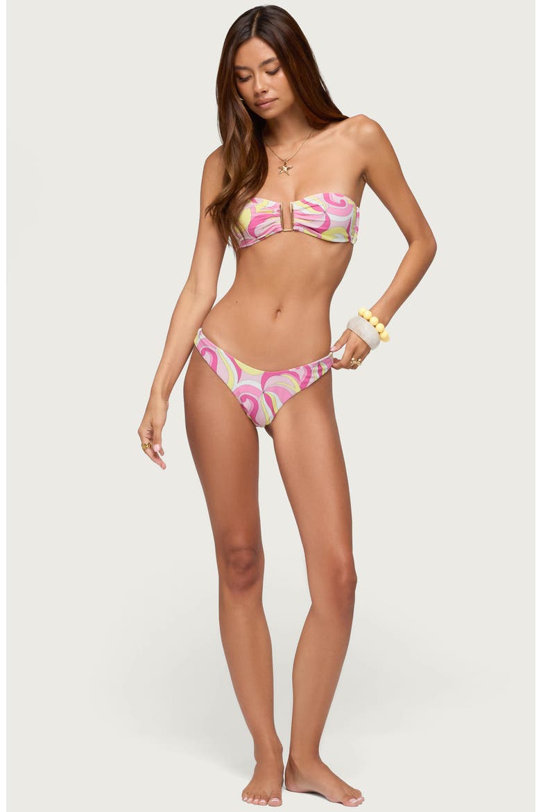 Meris Abstract Bandeau Bikini Top, Alternate, color, PINK