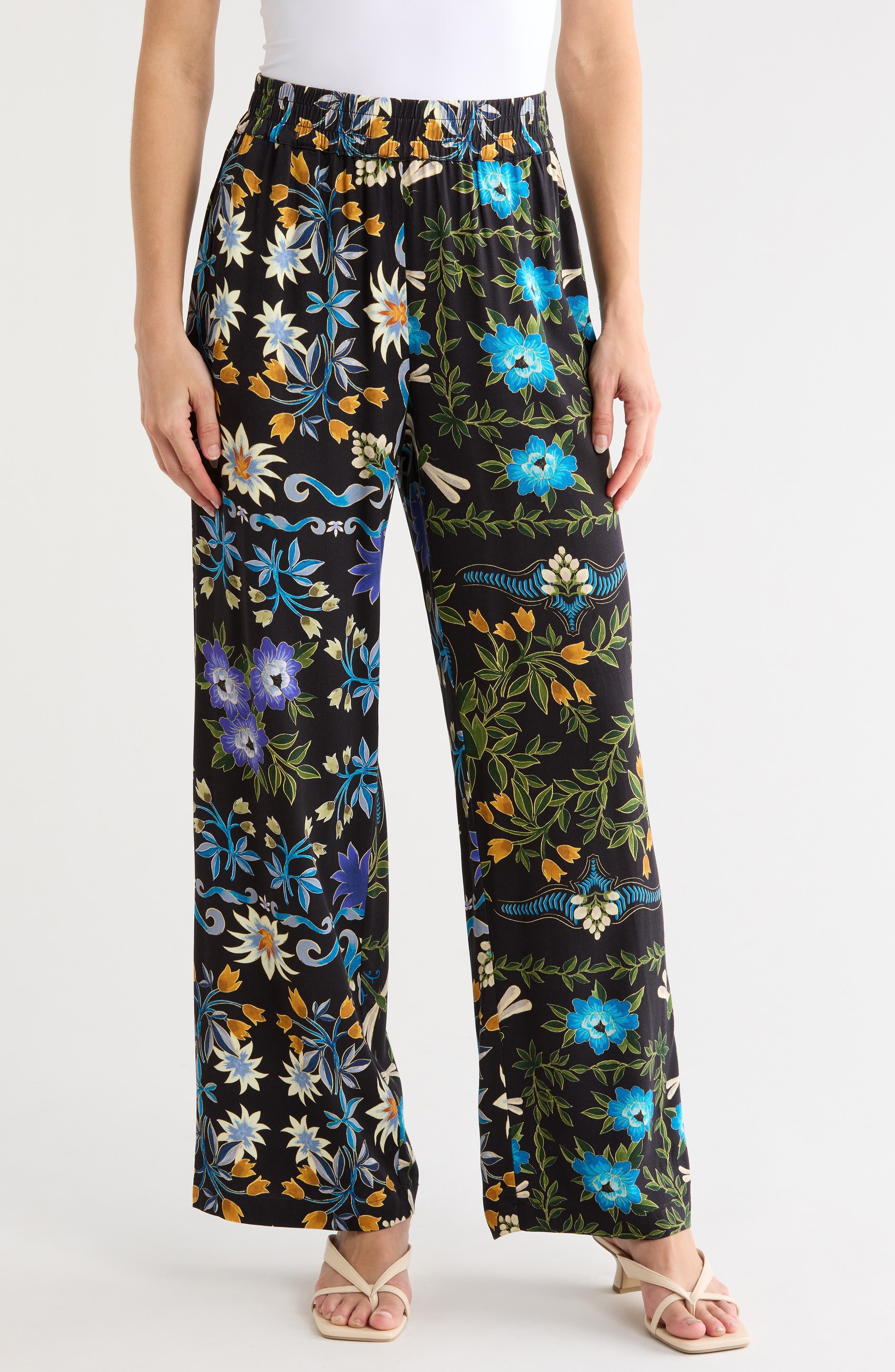 Floral Leaf Wide Leg Pants