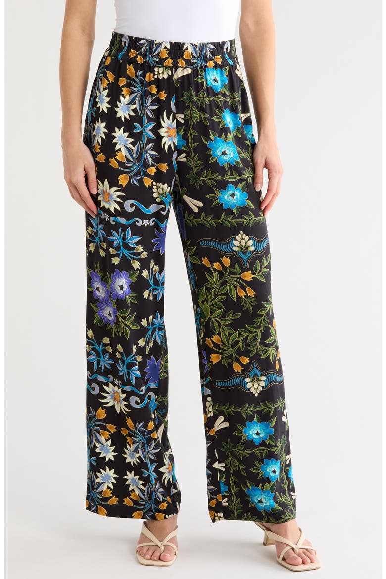 Floral Leaf Wide Leg Pants, Main, color, BLACK MULTI FLORAL LEAF
