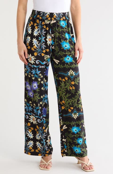 Floral Leaf Wide Leg Pants