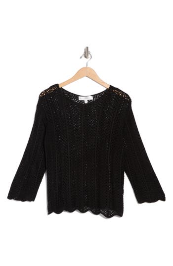 Chelsea And Theodore Open Knit Scalloped Sweater