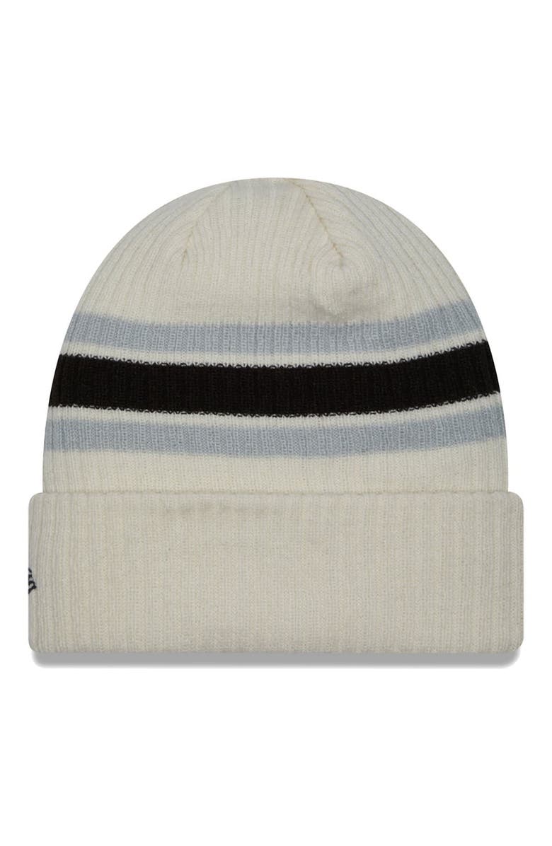 New Era Men's New Era Cream Las Vegas Raiders Team Stripe Cuffed Knit Hat, Alternate, color, 
