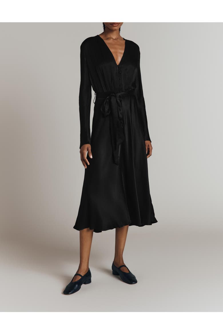 Meryl Satin Midi Dress, Alternate, color, Black
