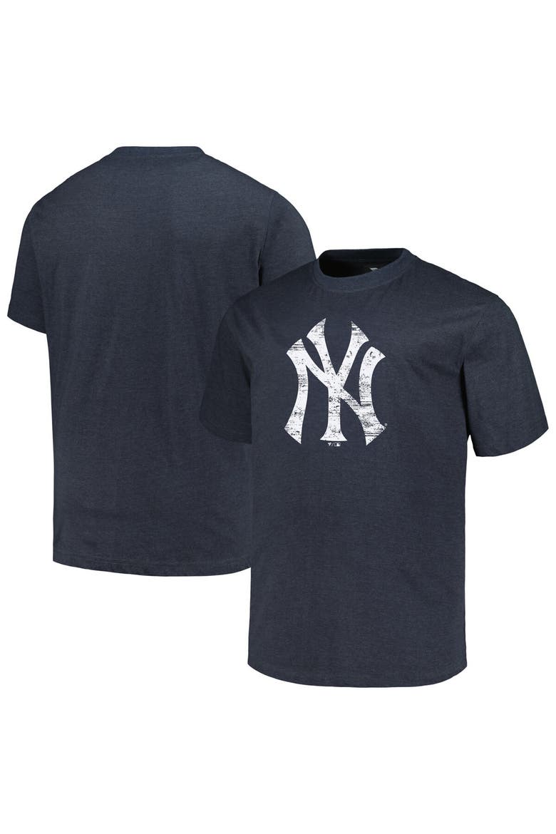 Men's Profile Heather Navy New York Yankees Big & Tall Weathered Logo T-Shirt, Main, color, Heather Navy