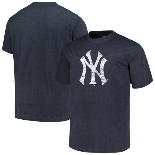 Profile Heather Navy New York Yankees Big & Tall Weathered Logo T-shirt In Blue