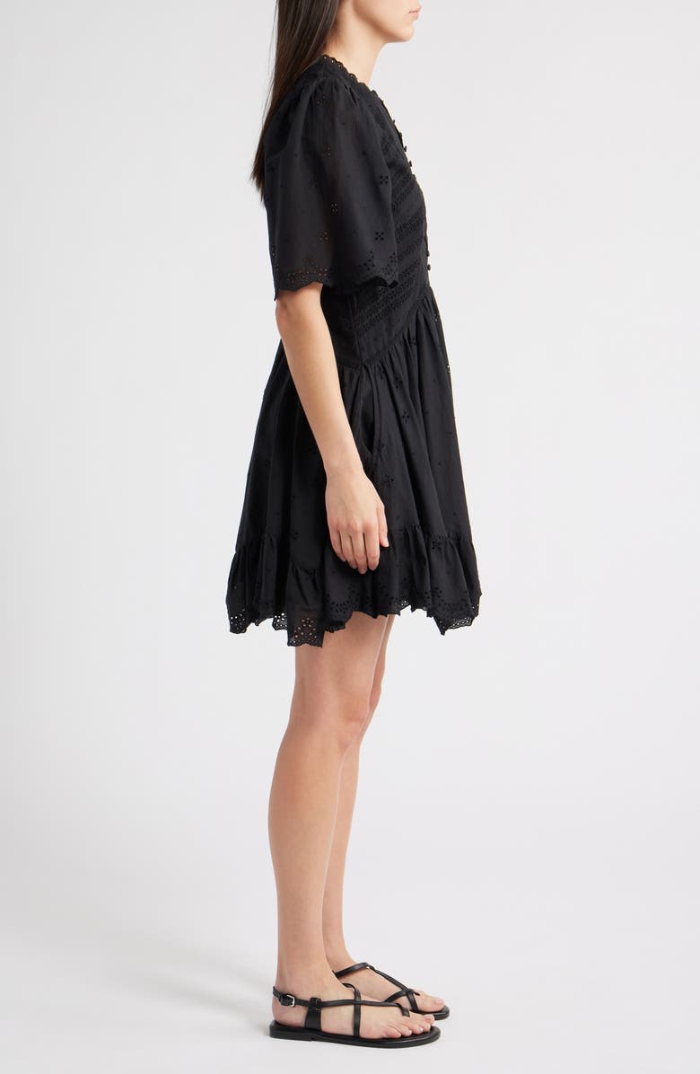 Madewell Eyelet Flutter Sleeve Cotton Minidress, Alternate, color, True Black
