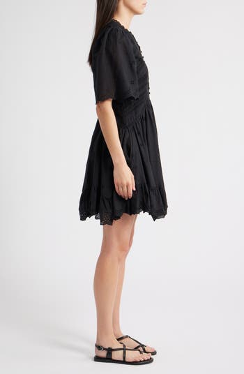 Eyelet Flutter Sleeve Cotton Minidress