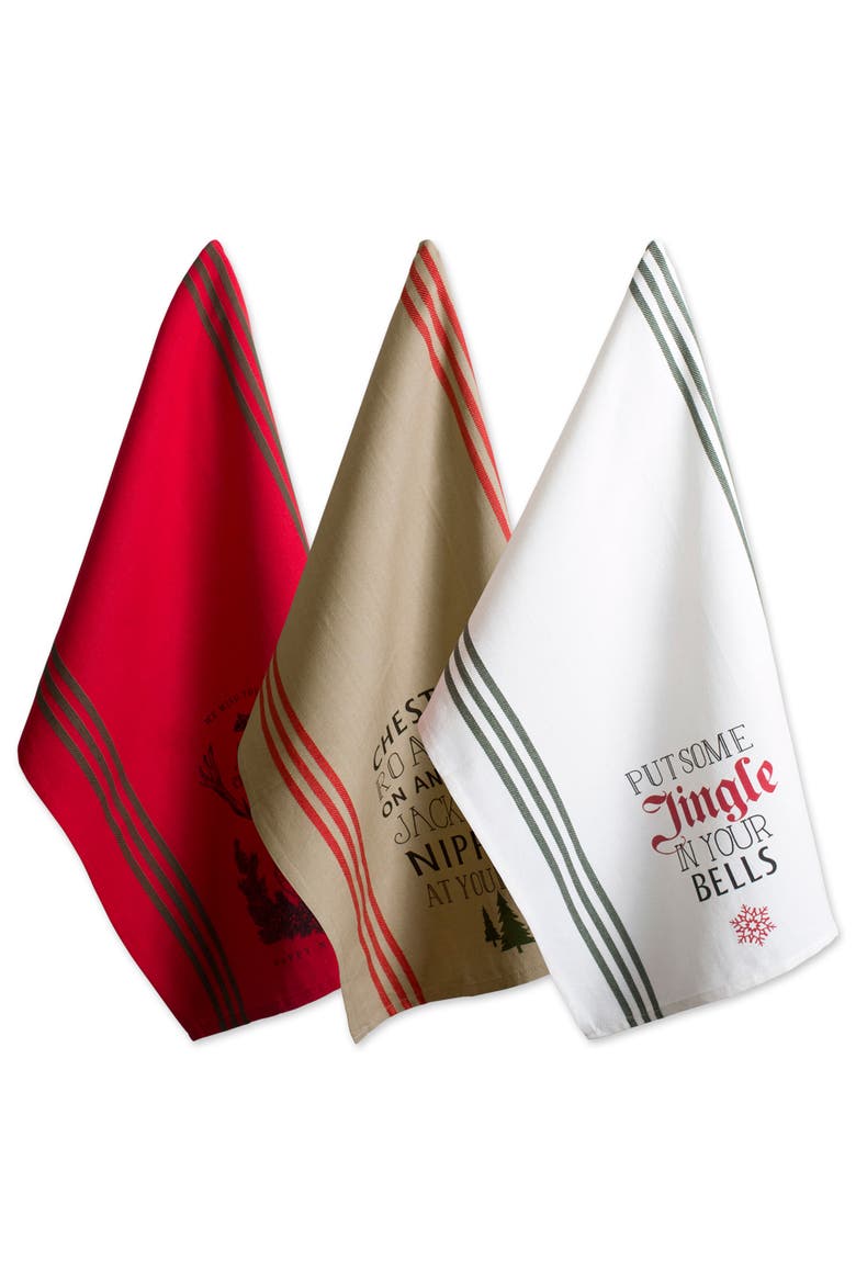 Asst Stag Christmas Print Dishtowel Set/3, Main, color, Christmas Stag