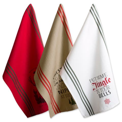 Asst Stag Christmas Print Dishtowel Set/3