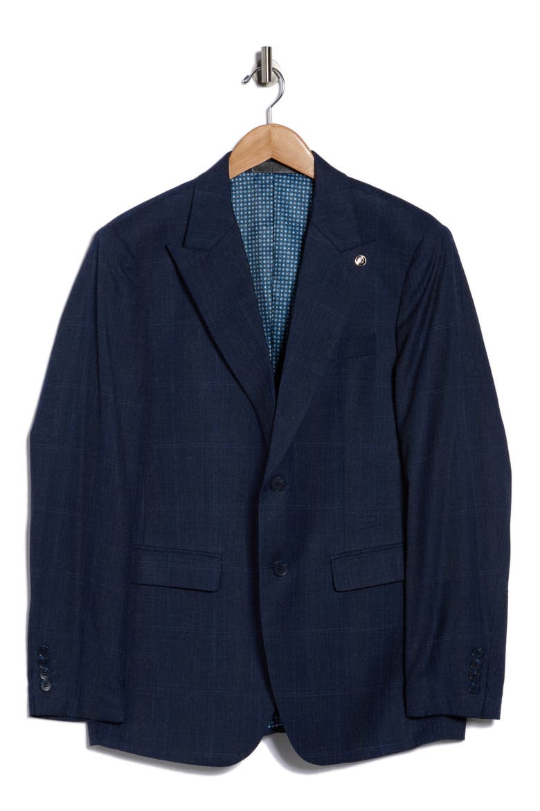 Slim Fit Plaid Stretch Sport Coat, Alternate, color, NAVY