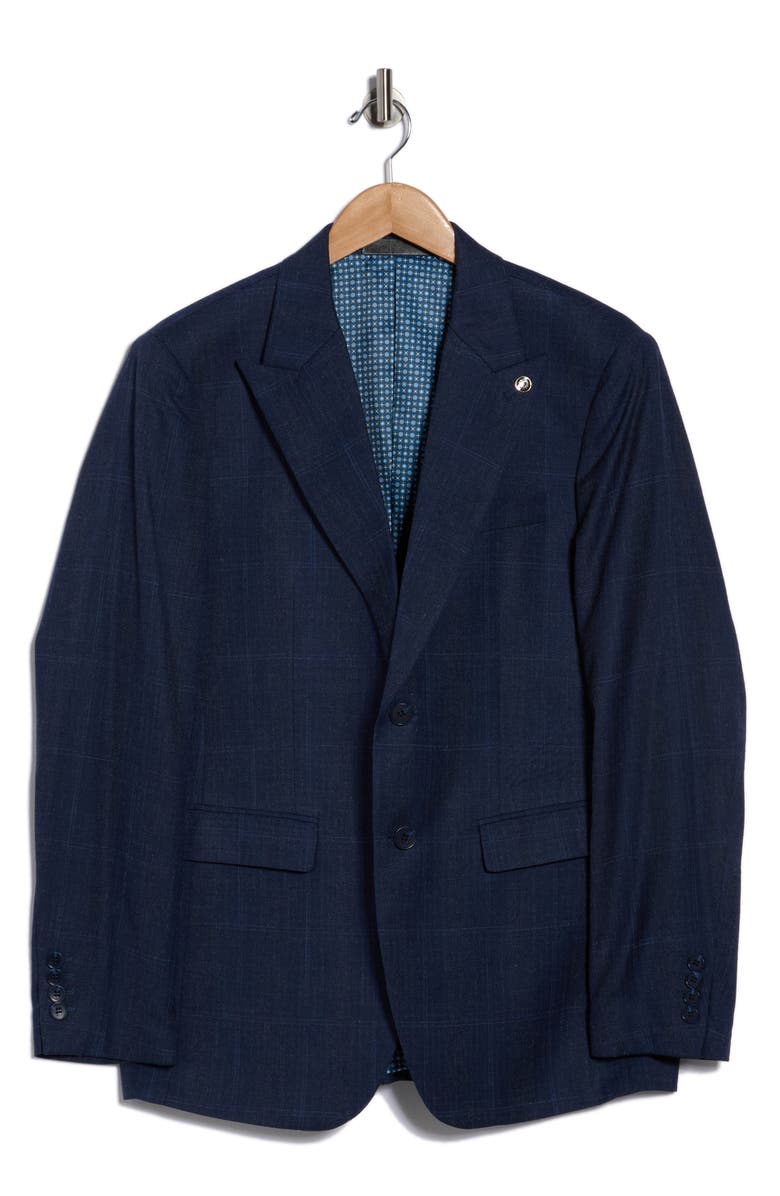 T.R. PREMIUM Slim Fit Plaid Stretch Sport Coat, Main, color, Navy