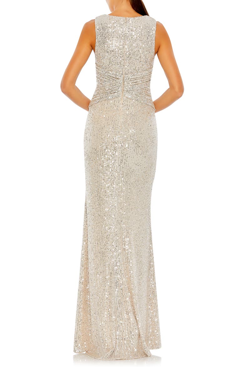 V-Neck Sequin Wrap Waist Gown, Alternate, color, NUDE