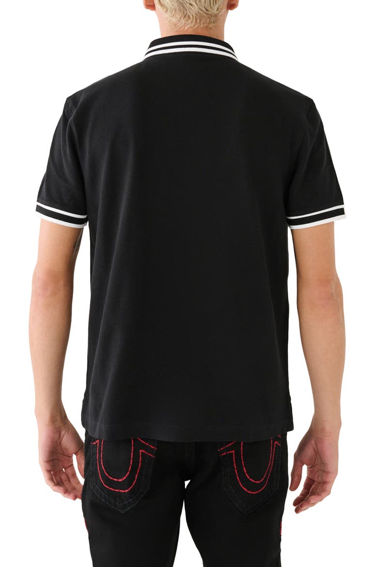 Laurel Buddha Face Cotton Polo, Alternate, color, JET BLACK