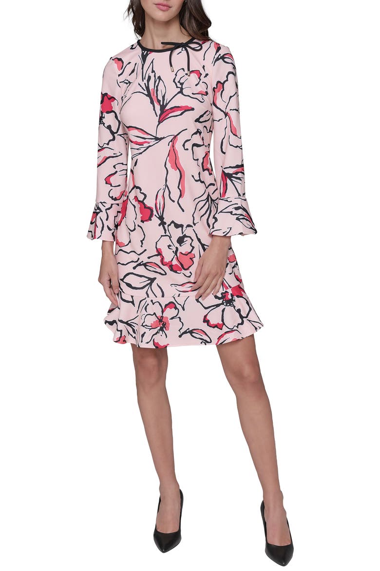 Scuba Crepe A-Line Dress, Main, color, PEARL COMBO