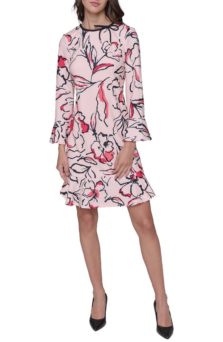 KARL LAGERFELD PARIS Scuba Crepe A-Line Dress, Main, color, Pearl Combo