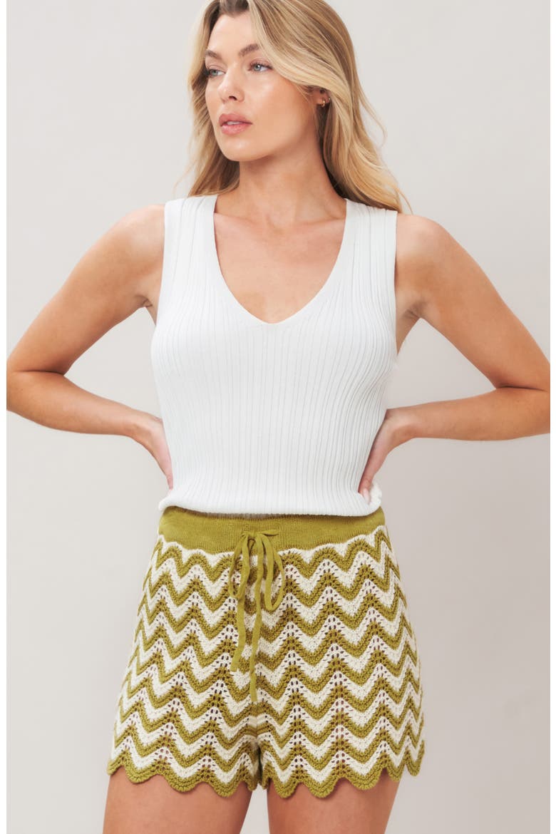Zigzag Stripe Crochet Shorts, Alternate, color, OLIVE/ WHITE