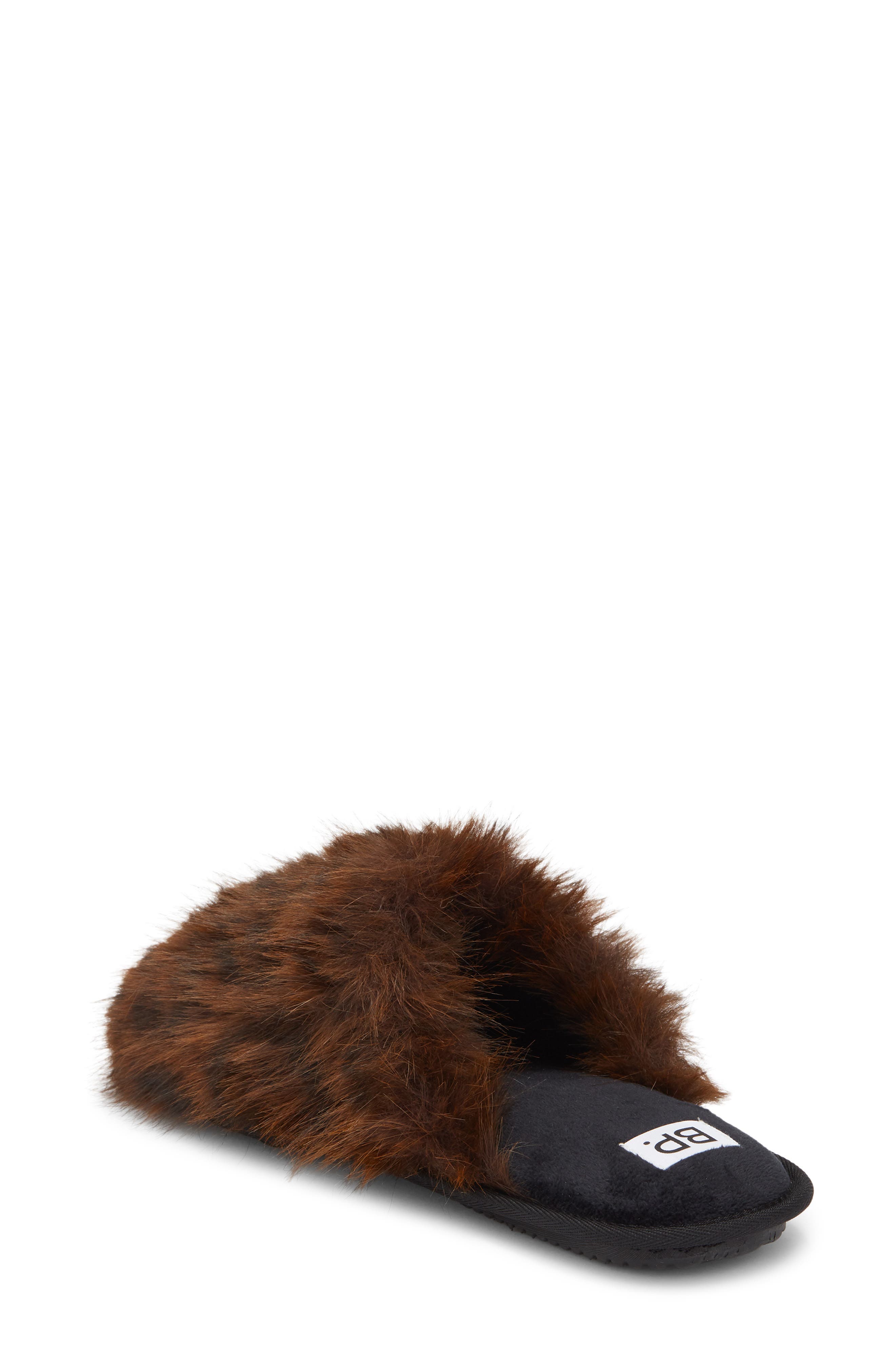 Flurry Faux Fur Scuff Slipper, Alternate, color, BROWN DARK LEOPARD