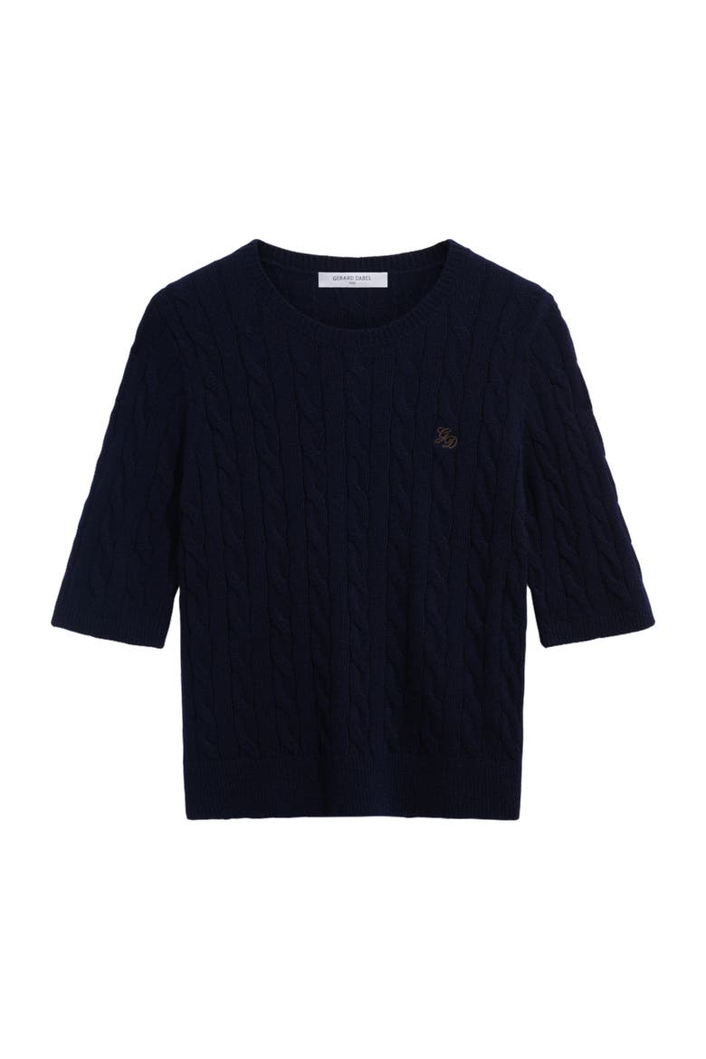 Raisa Cable Knit Short Sleeve Sweater, Alternate, color, Navy Blue