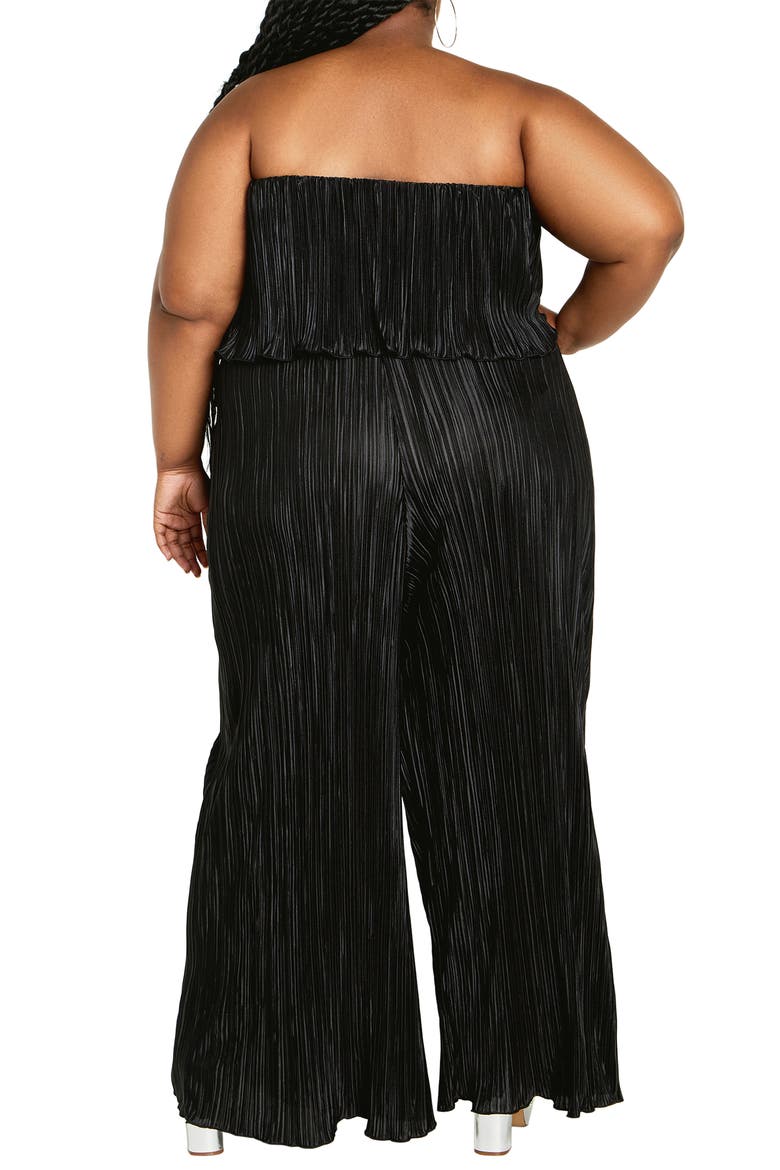Hailee Strapless Plissé Jumpsuit, Alternate, color, BLACK
