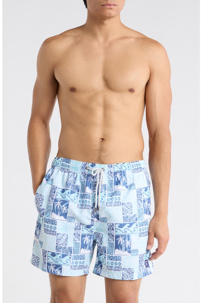 Endless Print Volley Swim Trunks, Main, color, AQUA