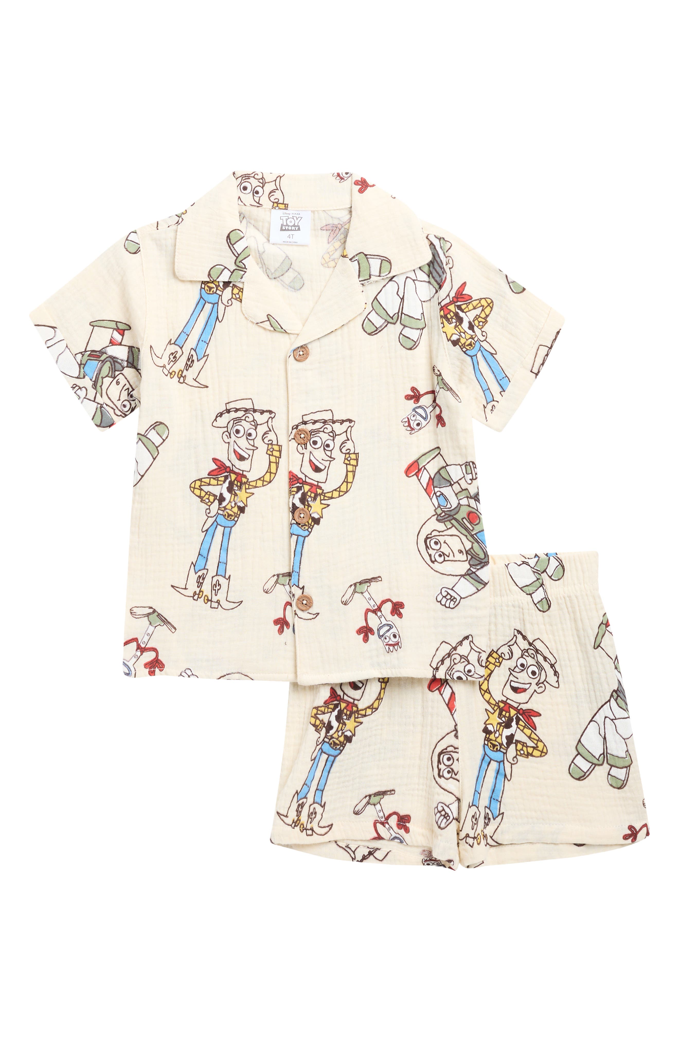 Happy Threads Kids' Disney® Toy Story Gauze Camp Shirt & Shorts Set