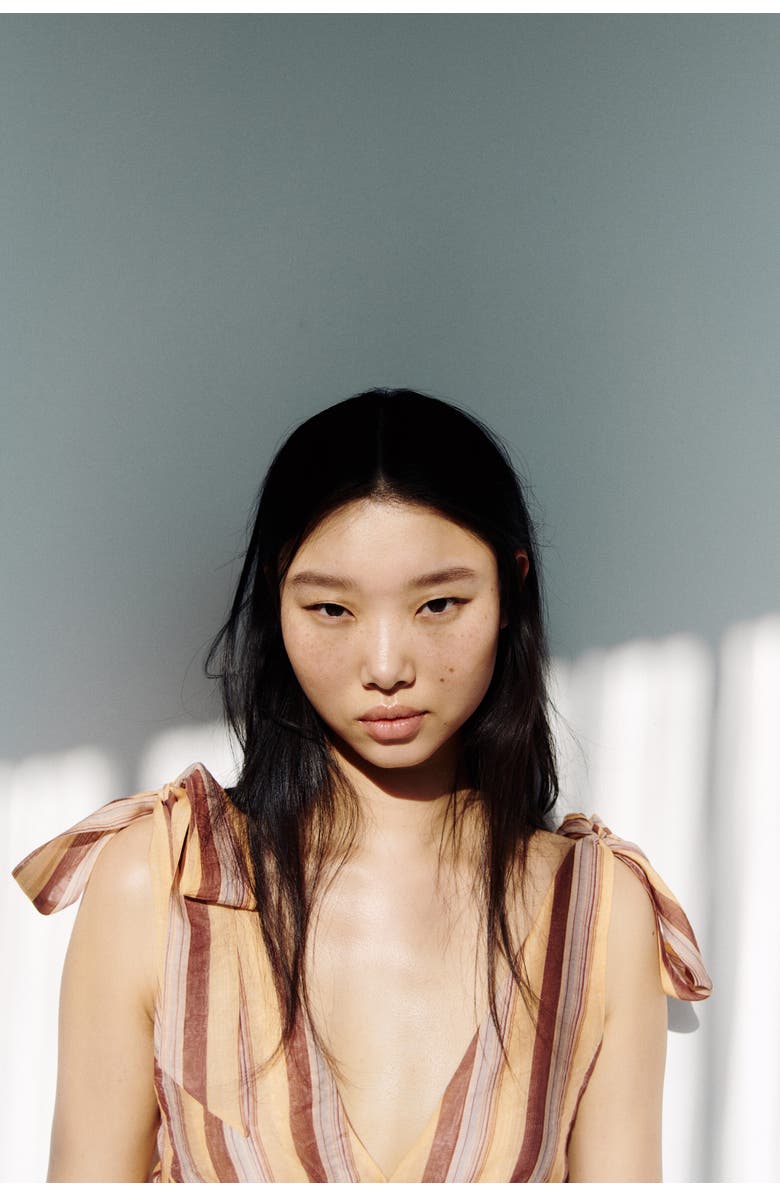 H&M Cropped Tie-strap Top, Alternate, color, Beige/Striped