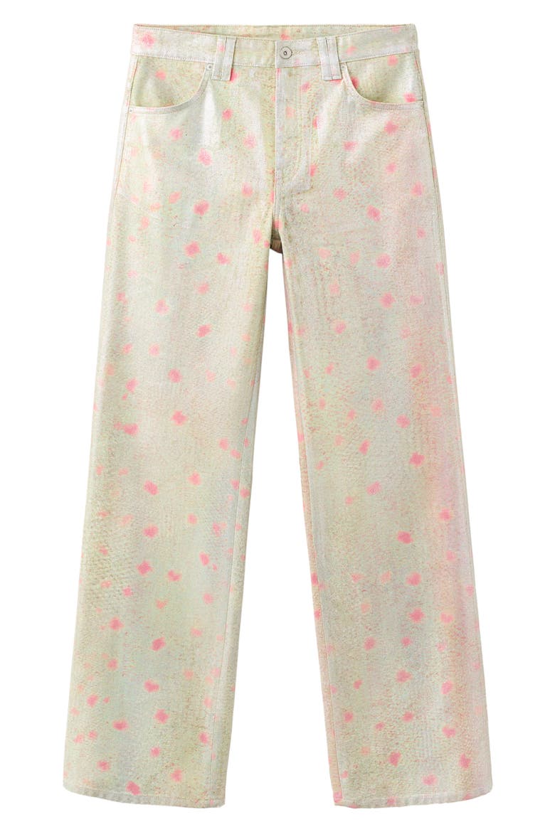 Print Foil Straight Leg Jeans, Main, color, SILVER