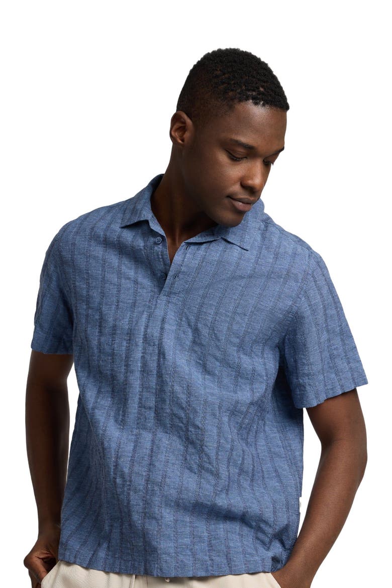 Cotton Linen Pop Over Polo Tee, Alternate, color, Navy