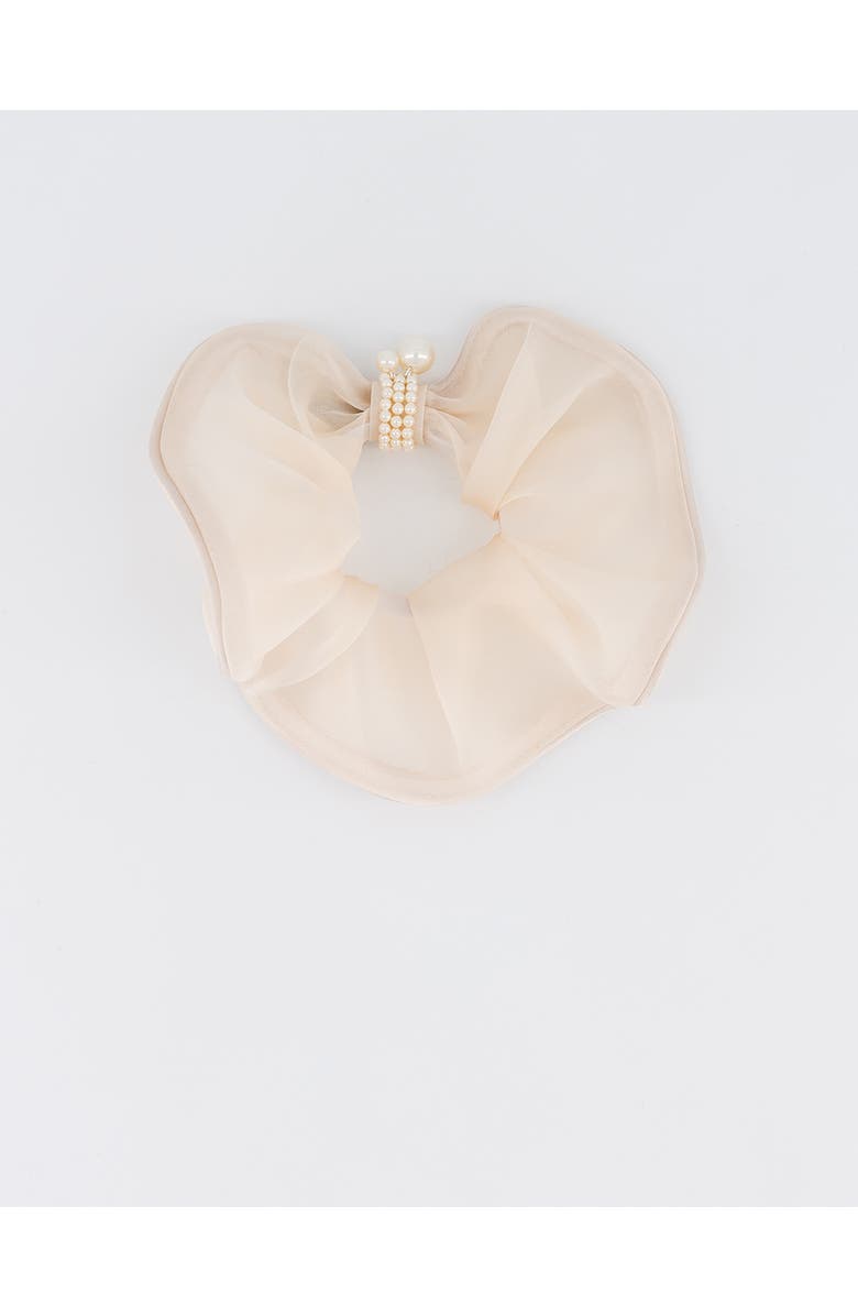 Alexandre de Paris Organza silk scrunchie, Main, color, Beige
