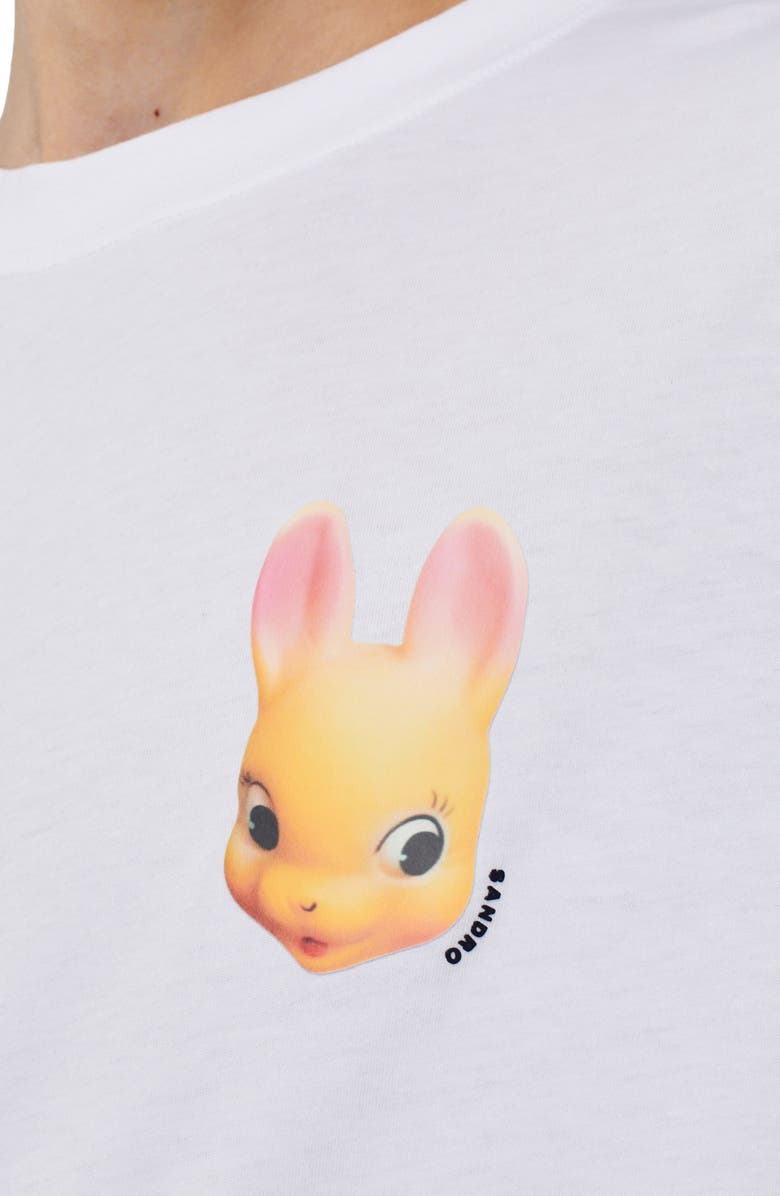 SANDRO Rabbit Cotton Graphic Logo Tee, Alternate, color, White