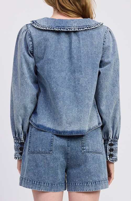 Jacquie The Label Elodie Split Neck Denim Top In Blue