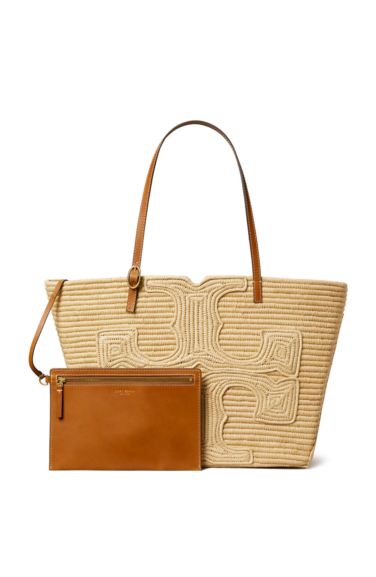 Tory Burch Large Ella Structure Straw Tote, Alternate, color, Natural