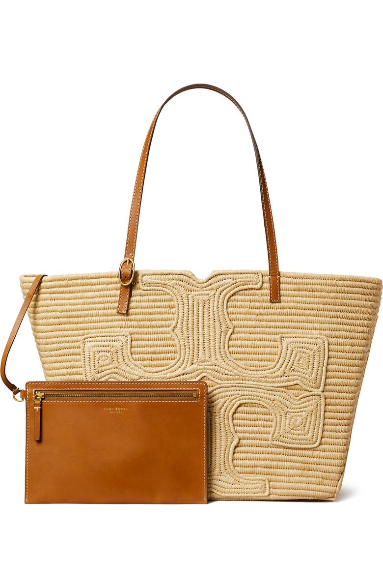 Tory Burch Large Ella Structure Straw Tote, Alternate, color, Natural
