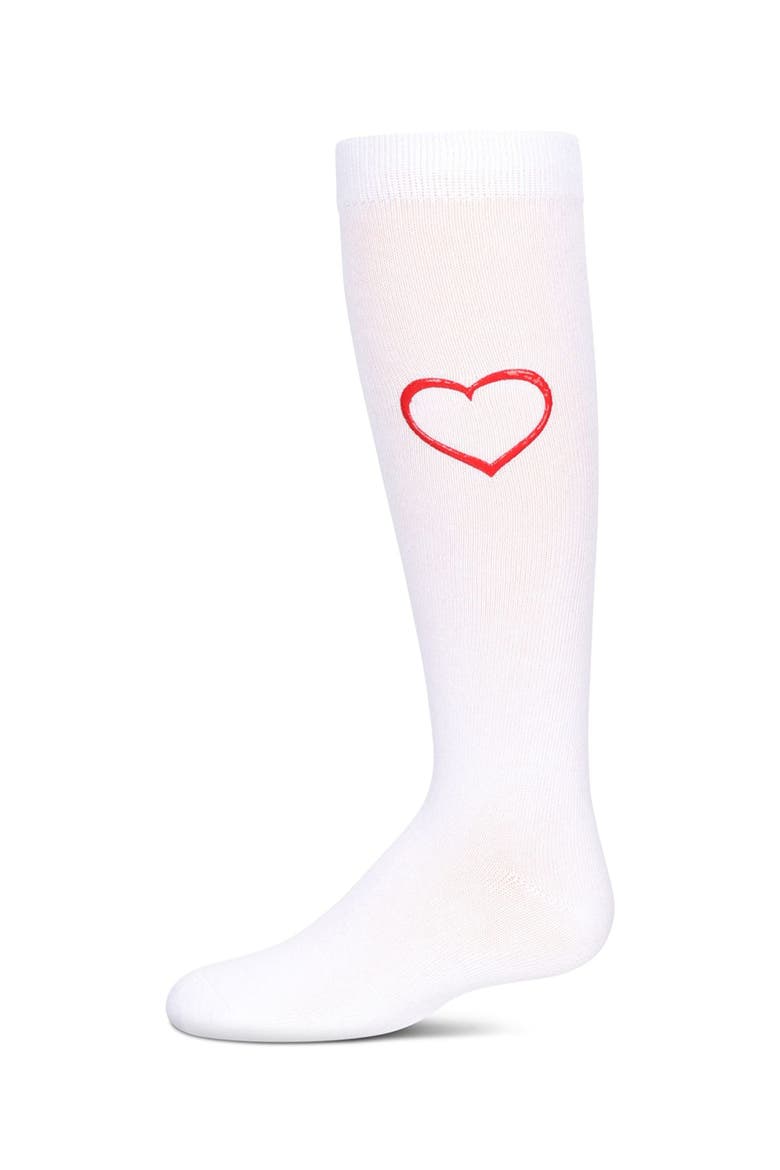 Puff Paint Heart Knee High Socks, Main, color, White