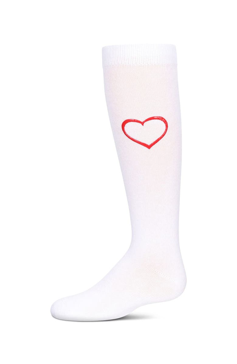 MeMoi Puff Paint Heart Knee High Socks, Main, color, White