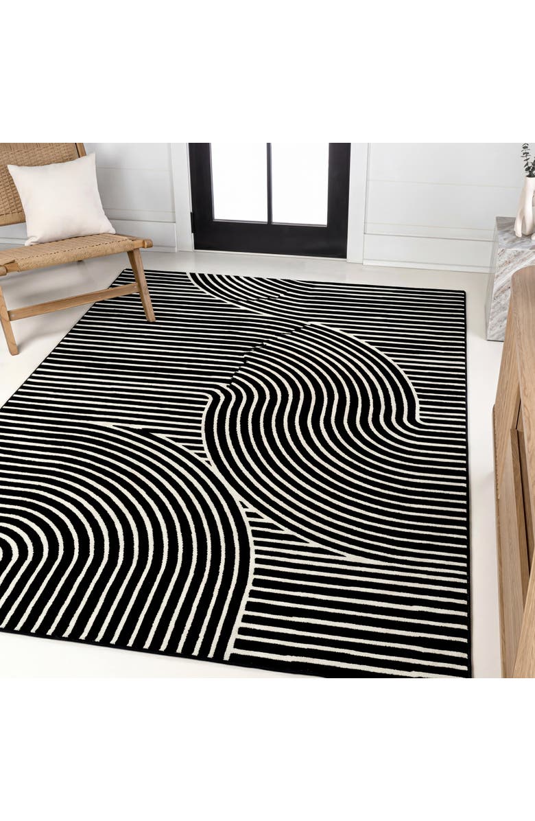 JONATHAN Y Hallie High-Low Minimalist Curve Geometric Indoor/Outdoor Area Rug, Alternate, color, Black/White